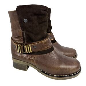 Dromedaris Kikka Ankle Boot Women's 9 Brown Gold Leather Suede Side Zip